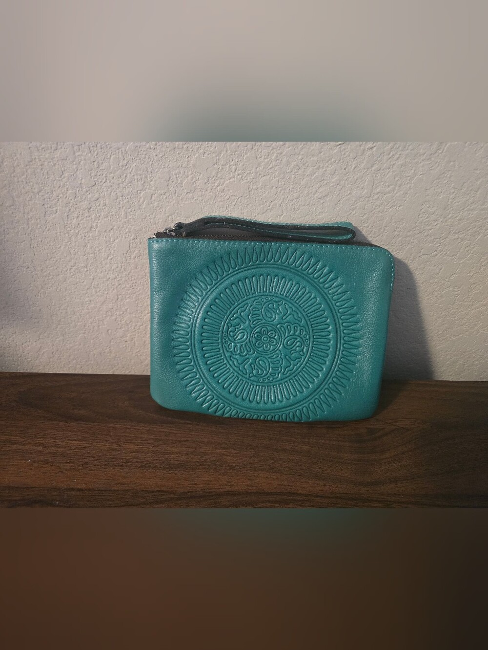 Patricia Nash Cassini Tooled Leather Wristlet Pouch - Turquoise / Teal - NWOT